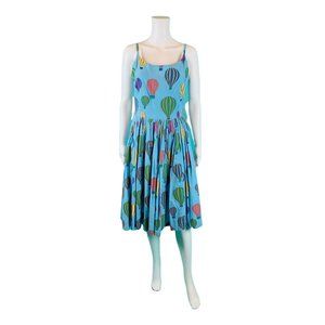 Vintage 50s Style Dress Womens XS Retro Hot Air Balloon Novelty Print Blue Cotto